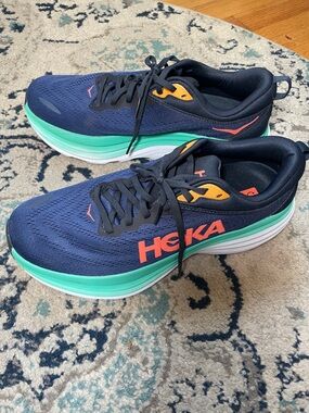 Hoka Women's Navy with Teal & Coral Accent Running Sneakers